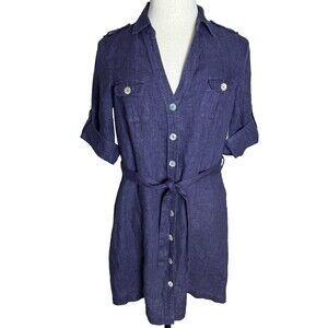 Malvin Hamburg Germany I Love Linen, 100% Linen, Purple Shirt Dress, Sz L 10